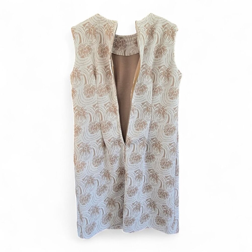 Sleeveless Vintage 1960s Floral Jacquard Shift Dress Beige White Size Medium - Picture 3 of 8